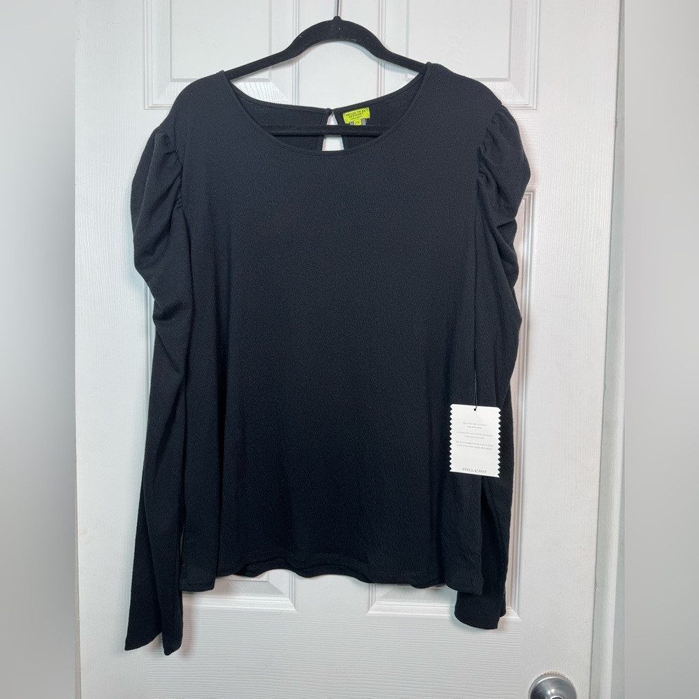 Stella & Dot Black Ruched Puff Sleeve Top Plus Size 2X NWT